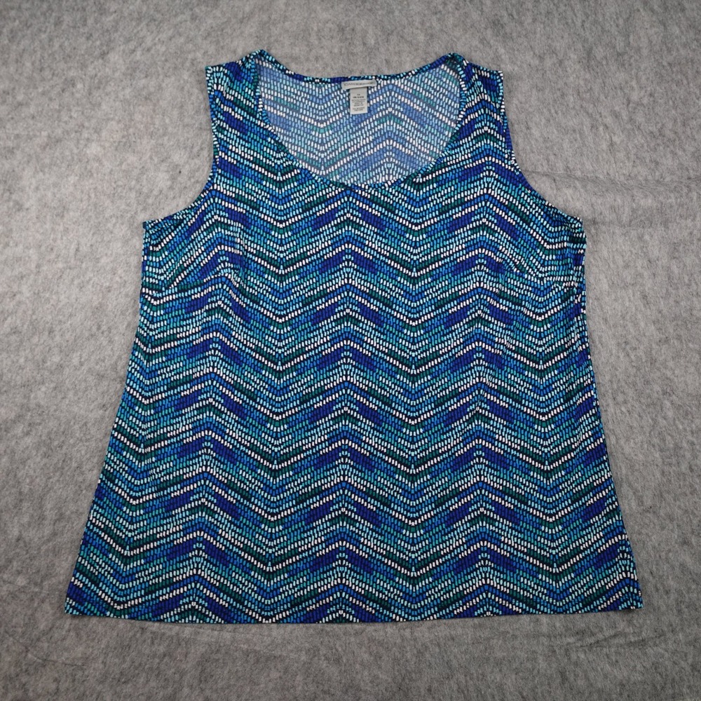 Catherines Top Women 1X Blue Chevron Zig Zag Geometric Sleeveless Stretch Shell